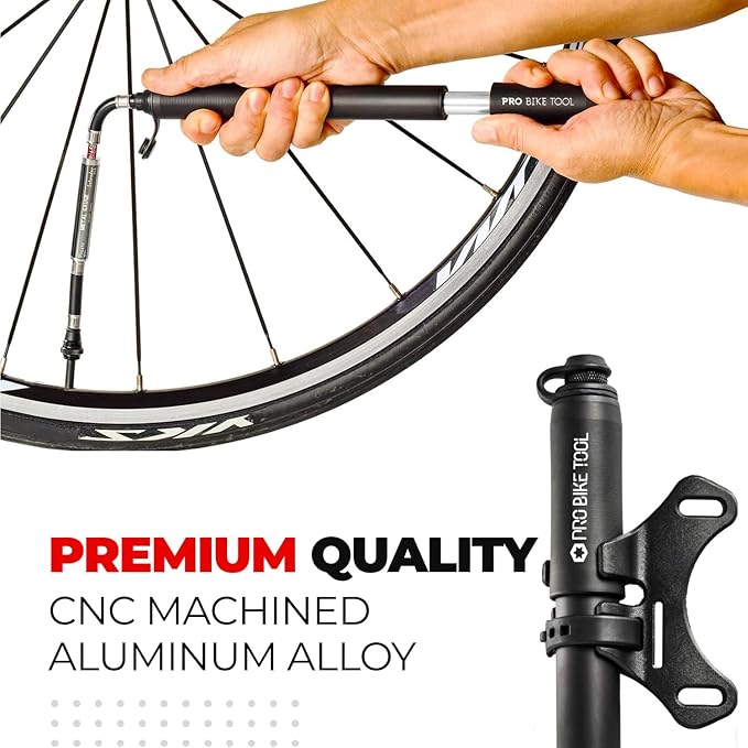 Pro Bike Tool Mini Bike Pump - Compact and Portable Bicycle Tire Pump for Fast Inflation - Compatible with Presta and Schrader Valves - Lightweight and Durable Design - Essential Bicycle Accessories