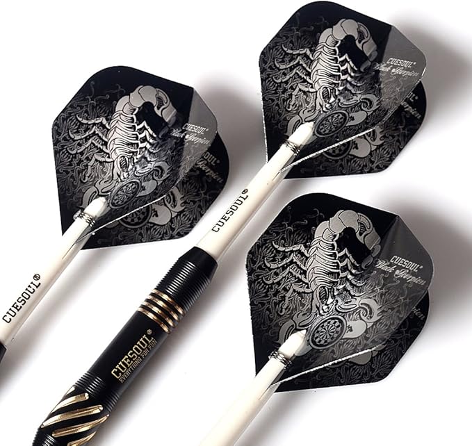 CUESOUL Steel Tip Darts Set 20/22/24 Grams with Deluxe PU Darts case-Black Scorpion Series