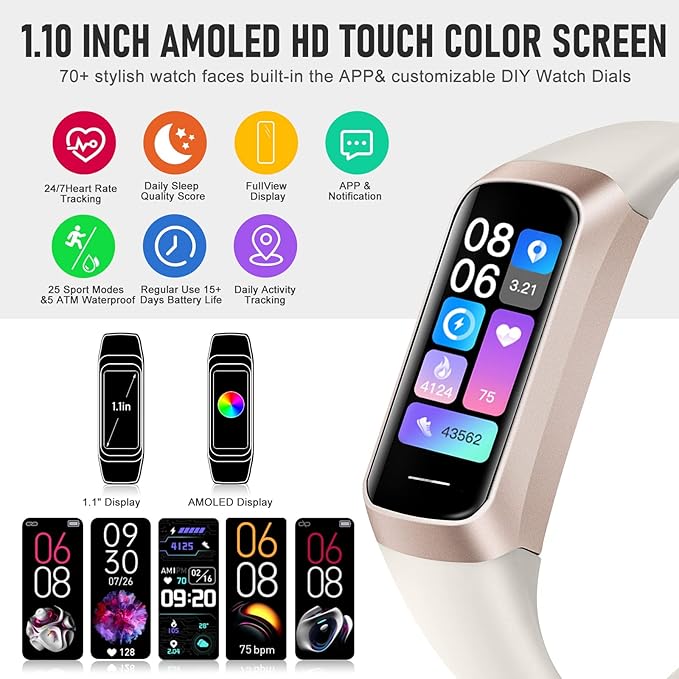 Fitness Tracker, Blood Pressure Watch with 24/7 Heart Rate, Step Counter for Walking, Step Trackers Activity Pedometer for Women Men Android iOS