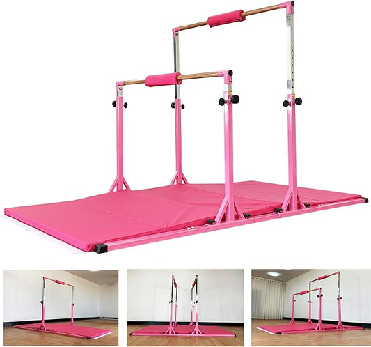 MARFULA Gymnastics Double Horizontal Bars 3Play Parallel Bars Uneven Bars Gymnastics Training Kip Bar with 304 Stainless Steel Regulating Arms & Fiberglass Rail for Indoor Outdoor Home Club Use