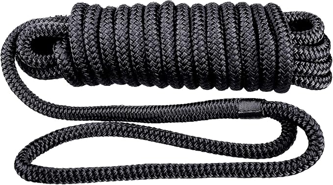 Amarine Made Dock Line, Double Braided Nylon Dock Lines 4840 lbs Breaking Strength (L: 20 ft. D:1/2 inch Eyelet: 12 inch) 2 Pack of Marine Mooring Rope Boat Dock Lines Working Load Limit:968 lbs