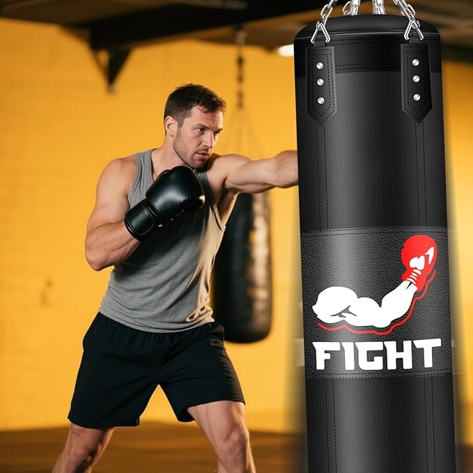 Punching Bag Set for Adults, 4FT Heavy Boxing Bag Set with 12 OZ Boxing Gloves, Suitable for MMA Karate Kickboxing Boxing Muay Thai Training at Home or Gym - Unfilled Heavy Bag
