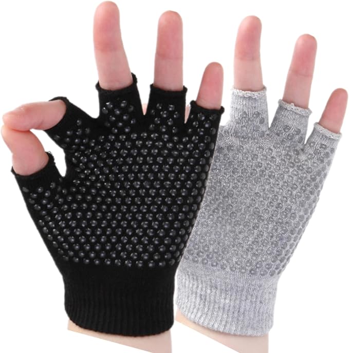 YL TRD V 2 Packs of Non Slip Fingerless Yoga Gloves Exercise Gloves Workout Gloves