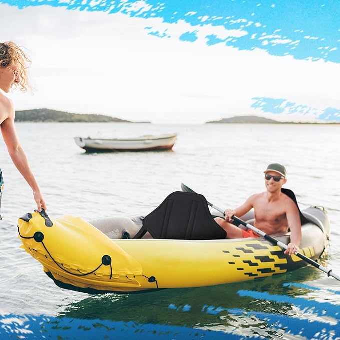 Lewtemi 2 Pack Padded Kayak Seat Fishing Boat Seat with Storage Bag 8 Fixed D Rings Screws Detachable Paddle Board Chair Canoe Chair with Adjustable Back Strap for Summer Canoe Universal Sit