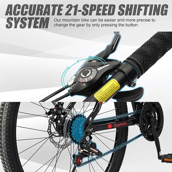 Ktaxon Mountain Bike 24/26/27.5 Inch Men & Women Mountain Bike with 21-Speed Adult Bikes, Double Disc Brake, Suspension Fork and High Carbon Steel Frame