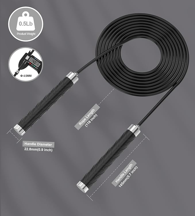 Jump Rope for Fitness, AUMCDIK Speed Skipping Rope for Women Men, Adjustable Jumping Rope with Alloy & Silicone Handle for Workout Boxing Aerobic Exercise