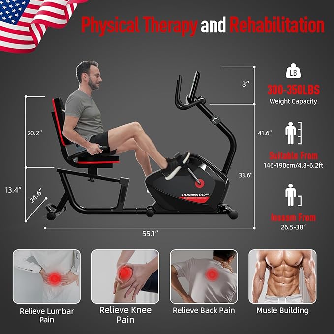 HARISON Recumbent Exercise bike for Home 400LBS Capacity, Magnetic Recumbent Exercise Bike with 2 in 1 LCD Monitor and Tablet Holder, Recumbent bikes for Adult and Seniors