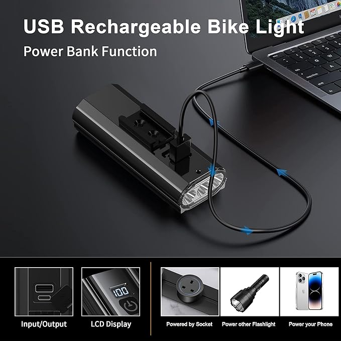 Rechargeable Bike Lights for Night Riding High Lumens with 2 Pack Taillight, Super Bright Bicycle Headlight & Tail Light Set, Safety Light Front and Back Cycling