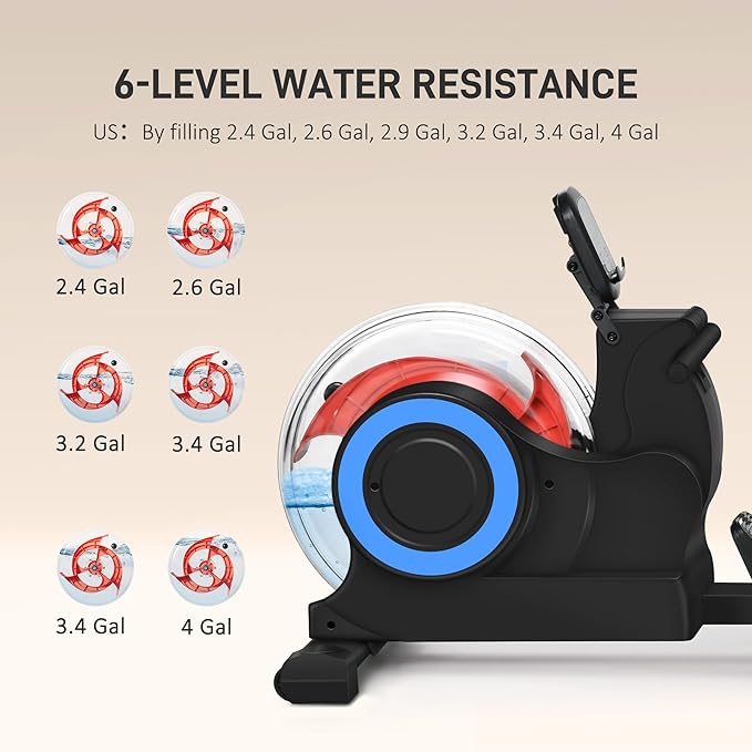 Soozier Water Rowing Machine for Home, Foldable Rower Machine with Adjustable Resistance, Wheels, LCD Monitor and Tablet Holder, 264lbs Weight Capacity
