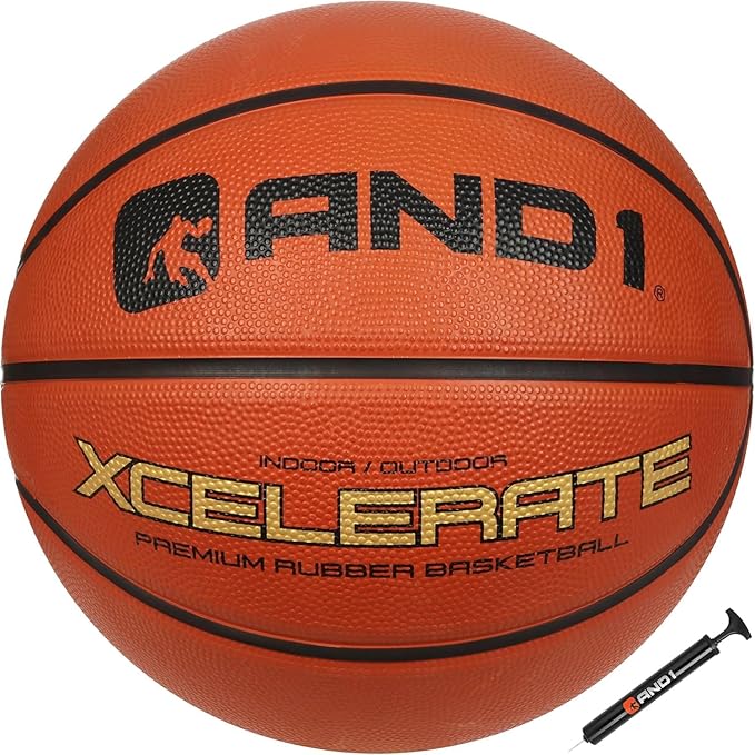 AND1 Xcelerate Rubber Basketball: Official Regulation Size 7 (29.5”) Streetball, Made for Indoor/Outdoor Games
