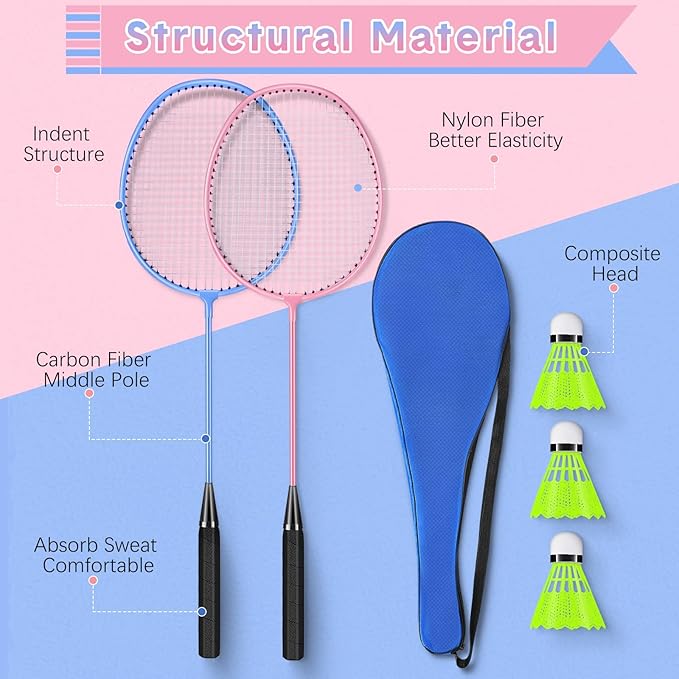 12 Pack Badminton Rackets Set Including Rackets, Nylon Shuttlecocks and Carry Bag for Outdoor Backyard Games Beginners