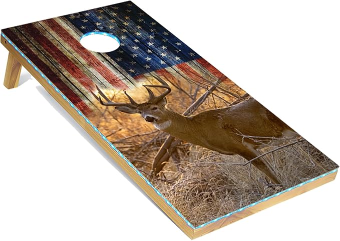 Tailgating Pros American Themed Lightweight Corn Hole Board Set w/Multicolored Built-in LED Lights, Bean Bags and Carrying Case - 4'x2' Cornhole Toss