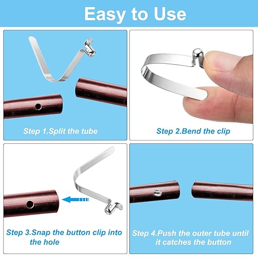 PATIKIL 8x5.5mm Kayak Paddle Snaps, 10 Pack Tent Pole Clips Steel V Shaped Single Pin Push Button Spring Clips Lock Tube Pole Clips for Camping Awning