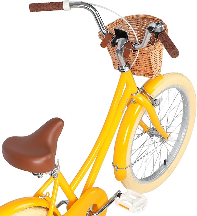 Glerc Little Molly 12-20 Inch Kids Retro Cruiser Bike for 2-13 Year Old with Wicker Basket & Training Wheels/Kickstand, Multiple Colors