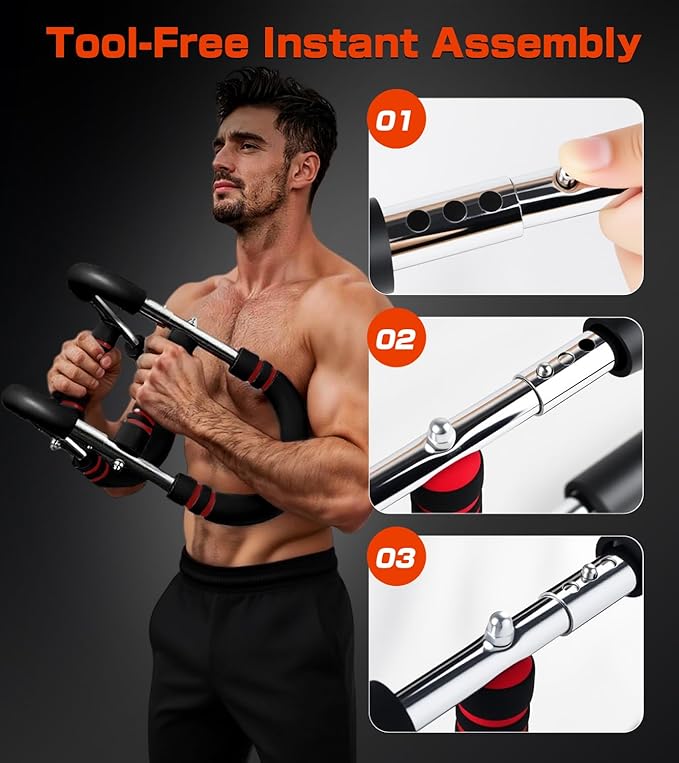 Twister Arm Trainer, 40-120lb Adjustable Resistance Forearm Power Exercise Bar, Chest Workout Equipment, Portable Detachable Chest Exerciser for Men&Women