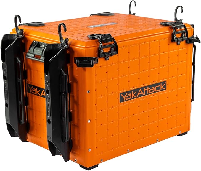YakAttack BlackPak Pro 13" x 16" Kayak Fishing Crate with 4 Rod Holders - Orange | Tackle Storage Box & Gear Organizer for Kayaks | Lightweight, Durable & Customizable Marine Accessory | Made in USA
