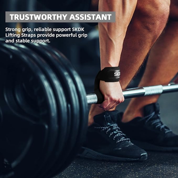 SKDK Cotton Hard Pull Wrist Lifting Straps Grips Band-Deadlift Straps with Neoprene Cushioned Wrist Padded and Anti-Skid Silicone - for Weightlifting, Bodybuilding, Xfit, Strength Training