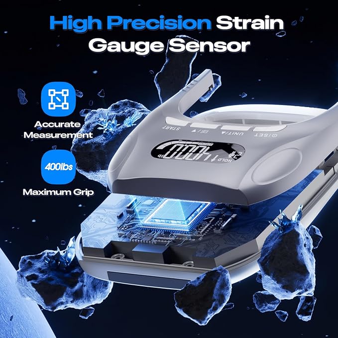 Electronic Grip Strength Tester With Adjustable Hand Gripper, Hand Dynamometer of 400lbs/180kg Tester Set with Digital Display – Precision Training for Rehab, Fitness, and Home Gym