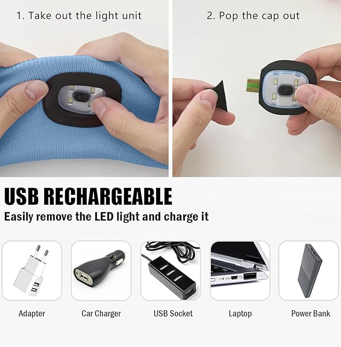 ATNKE 4 LED Lighted Sport Sweatband,USB Rechargeable Running Head Band Lamp High Stretch Wicking Gifts for Men and Women