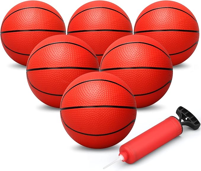 Dilabnba 6'' Mini Replacement Basketballs for Indoor Basketball Hoop, Kids Adults Red Soft Rubber Ball for Coutyard Pool Beach Over Door Basketball Hoop, 6PCS Toddler Child Small Balls with Air Pump