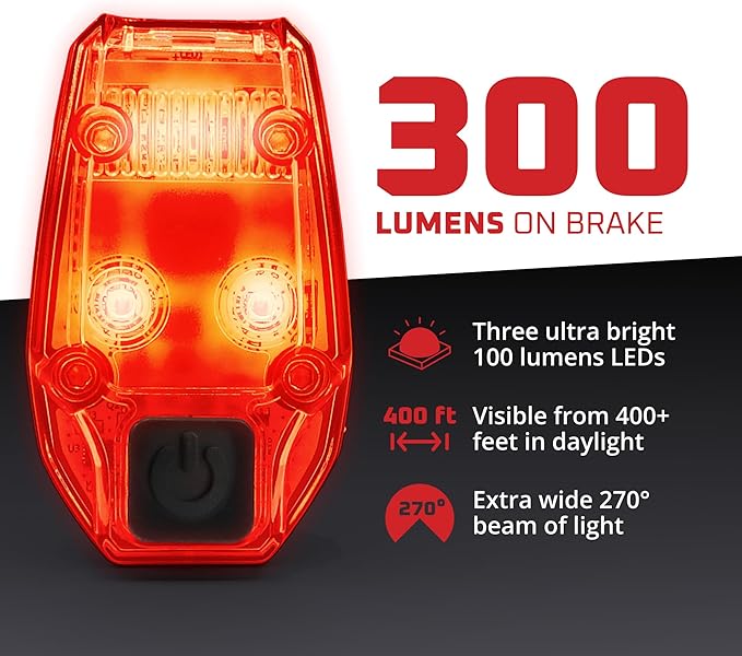 TAILGATOR Smart Bike Rear Tail Brake LED Light - Accelerometer Brake Feature - Brightest Light at 300 Lumens - Rechargeable Battery Lasts Up to 60 Hours - Day/Night Visibility - Best Brake Light