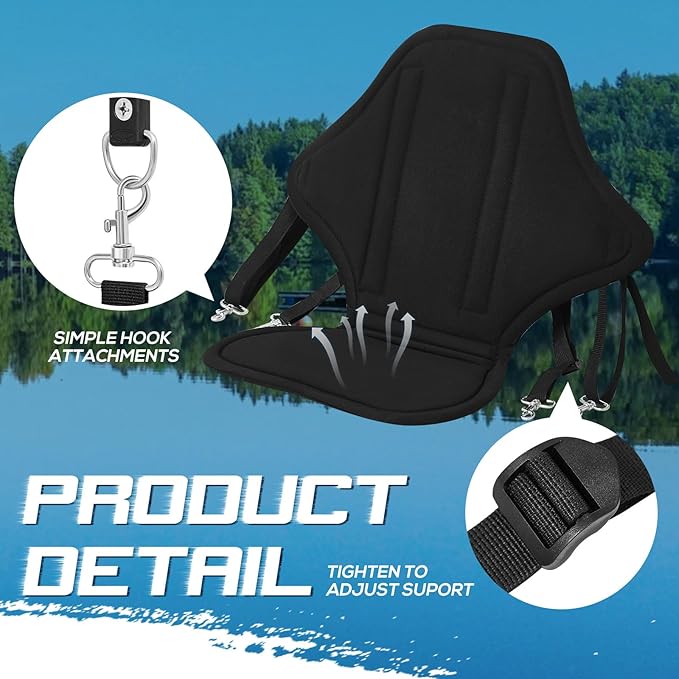 Lewtemi 4 Pack Padded Kayak Seat Fishing Boat Seat with Back Support and Storage Bag Detachable Paddle Board Seat Canoe Seat with Adjustable Back Strap for Summer Sup Canoe Universal Sit, Black