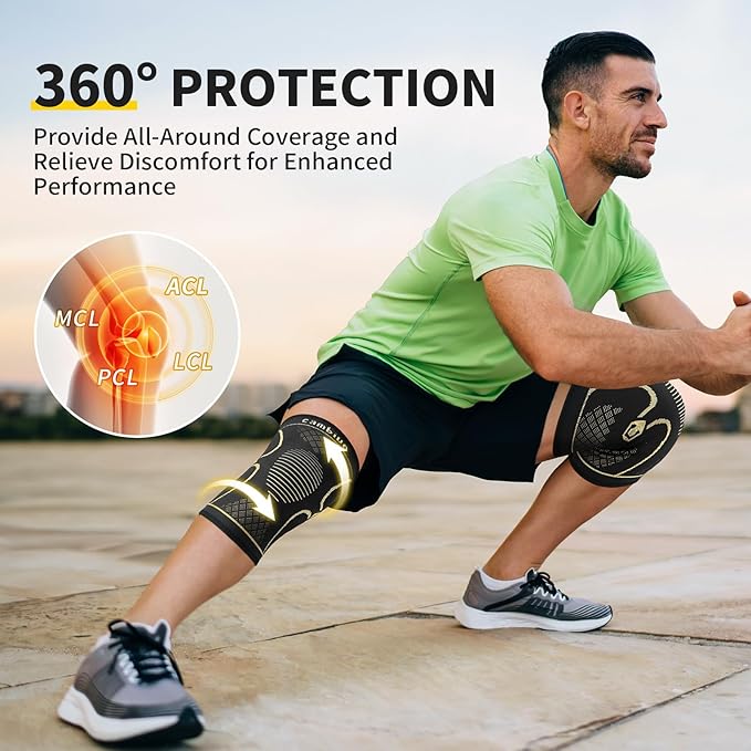 CAMBIVO Knee Brace for Women Men, 2 Pack Knee Compression Sleeve, Knee Support for Meniscus Tear, Running, Weightlifting, Workout, ACL, Arthritis, Joint Pain Relief(Gold, X-Large)