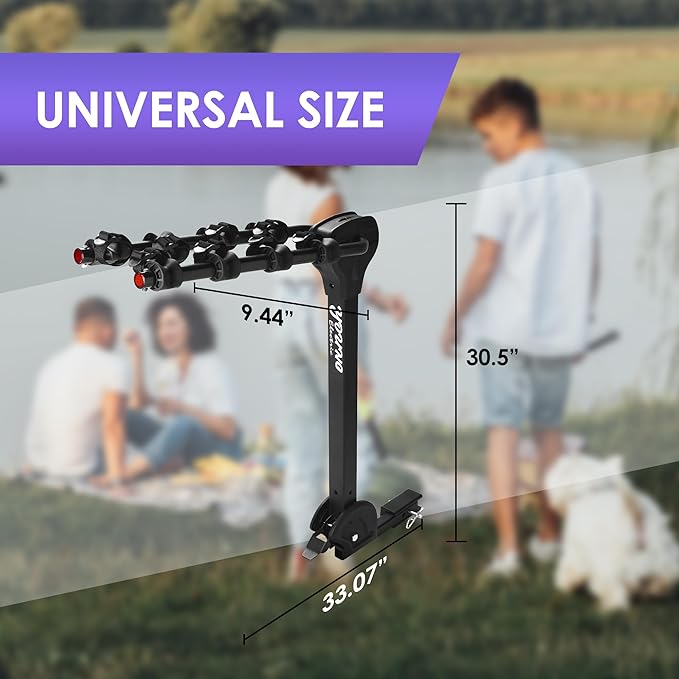 Young 4 Bike Rack Tilting Hitch Mounted with Convenient Pedal for Cars, SUVs and Trucks, Fits 1.25” and 2” Hitches, Carries 4 Bikes