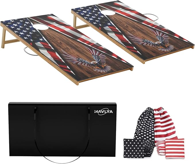 Cornhole Board Set,Corn Hole Games for Adults Outdoor,2X4FT Solid Wood Regulation Cornhole Boards with 8 Cornhole Beans Bags & Carry Case