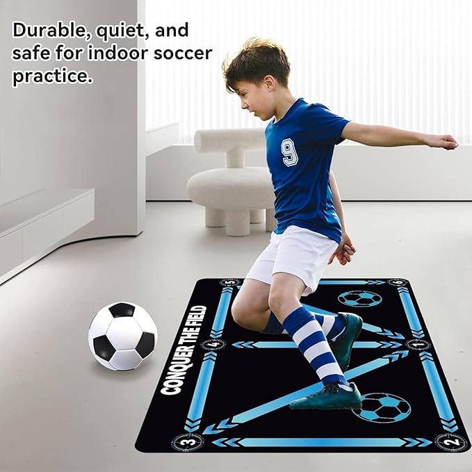 Soccer Training Mat,Football Footstep Training Mat,Agility Improve Ball Control,Quiet and Non-Slip, Includes Adjustable Elastic Rope and Non-Slip Socks, Perfect for Indoor and Outdoor Training