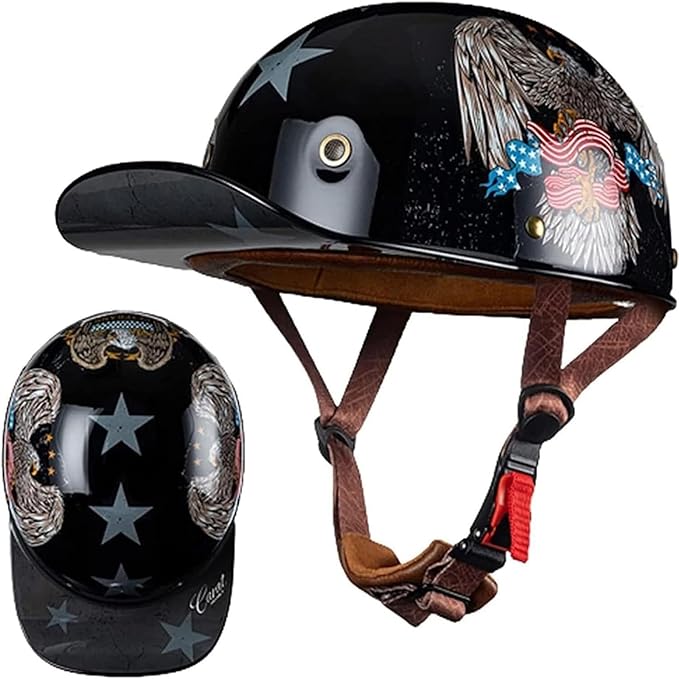 Vintage Baseball Cap Open Face Motorcycle Helmet - DOT Approve,GermanStyle Half Helmet for Adults, Ideal for Cruiser, Scooter & Moped, Unisex Design
