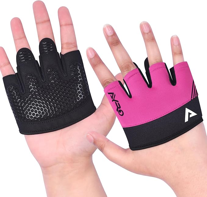 AYRO Minimal Workout Gloves, Short Partial Gym Weight Lifting Gloves Grip Pads for Men & Women with Full Palm Protection & Extra Grip, Best for Weightlifting, Training, Gym & Hand Support