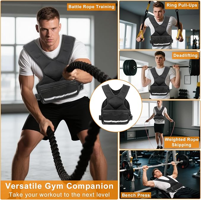 Weighted Vest Men & Women, 5lb/10 lb Adjustable Weighted Vest with Reflective Stripe, for Workout, Strength Training, Running, Fitness, Muscle Building, Weight Loss,Weightlifting