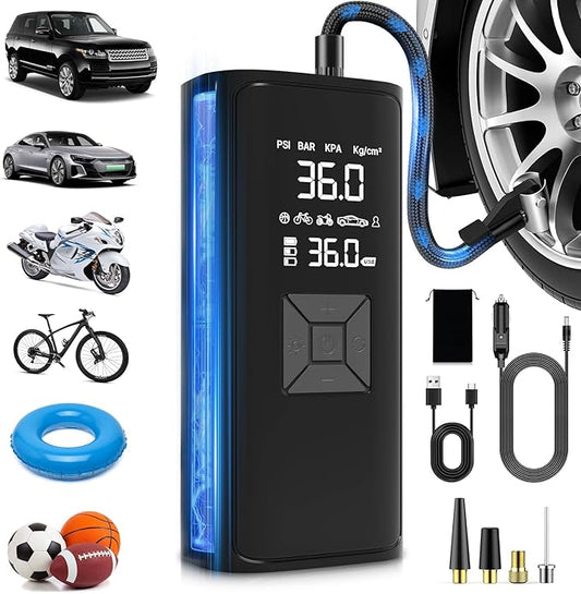 Tire Inflation Portable Air Compressor, 6x Speed 150 PSI Cordless Multi-Function Smart Air Pump with Digital Pressure Gauge - Fast Tire Inflator for Cars, Motorcycles, Pickup, Balls and More