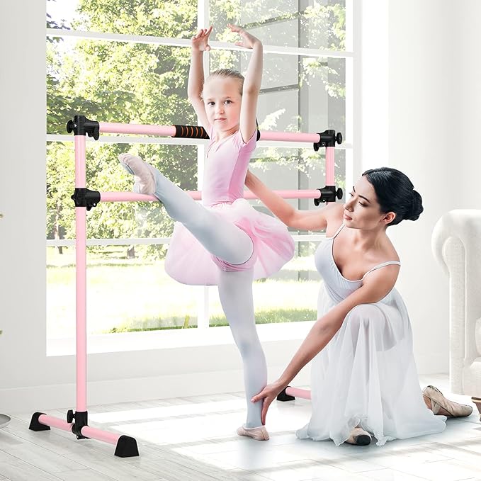 GYMAX Portable Ballet Barre, 4 Feet Folding Height Adjustable Ballet Bar with Anti-Skip Pad, Heavy Duty Freestanding Stable Stretch Bar for Home Kids Teenager Adults