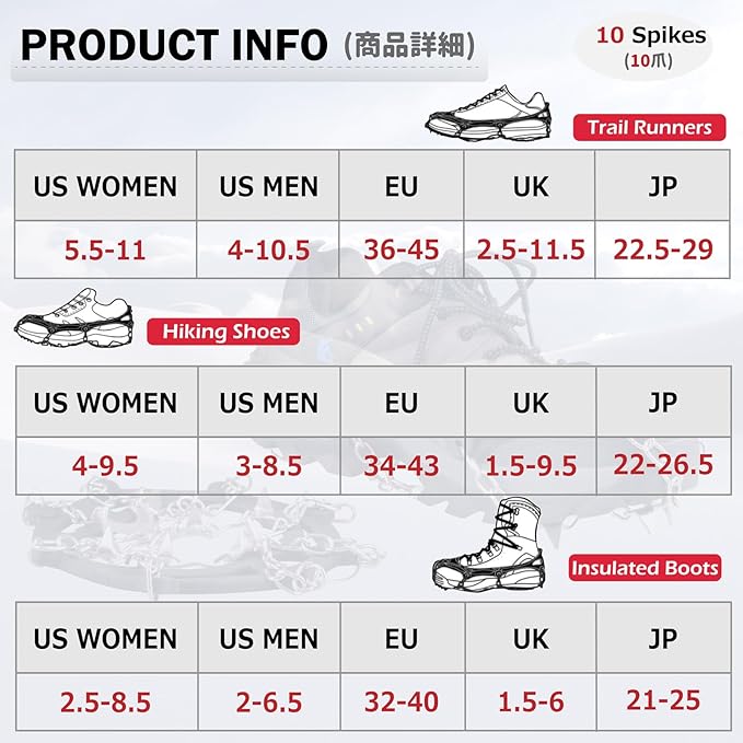 Azarxis Walk Traction Ice Snow Cleat Treads Grips Grippers Crampons Creepers with 19 Spikes for Shoes Boots Men Women Walking Climbing Hiking Fishing Heavy Duty Anti Slip Stainless Steel