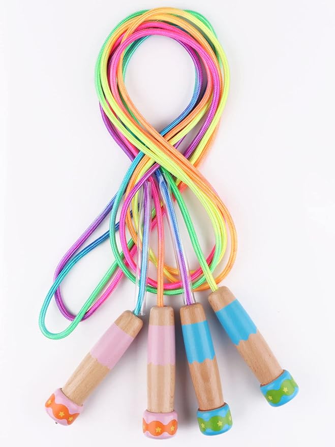 Jump Rope for Kids, Lorvain Adjustable Skipping Rope, Kids Jump Ropes with Wooden Handle for Girls Boys, Weighted Jumping Ropes for Fitness Workout Exercise Outdoor Fun Activity