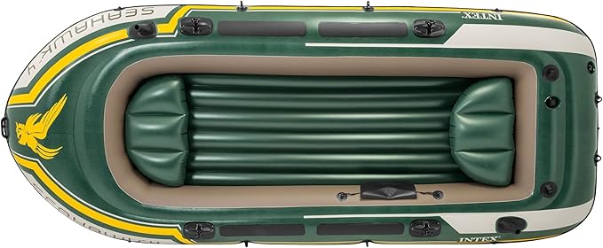 INTEX Seahawk Inflatable Boat Series: Includes Deluxe Aluminum Oars and High-Output Pump – SuperStrong PVC – Fishing Rod Holders – Heavy Duty Grab Handles – Gear Pouch