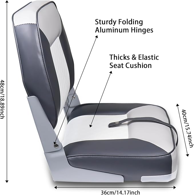 Folding Boat Seat Low Back Boat Chair Marine Bass Jon Fishing Boat Seats 2 Pack, White/Gray/Charcoal