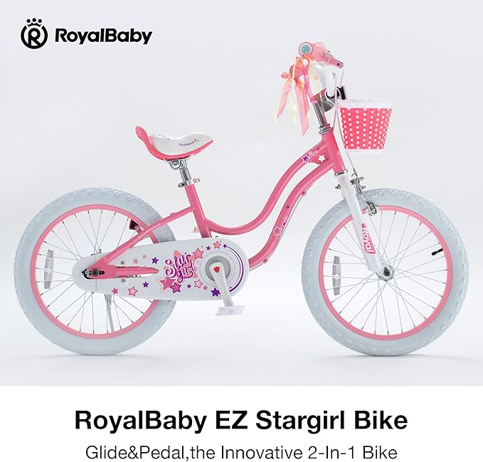 RoyalBaby Girls Bike EZ Bike Stargirl Training Free Balance to Pedal Easy Learning Bicycle, 12-20 Inch for Toddlers & Big Kids.