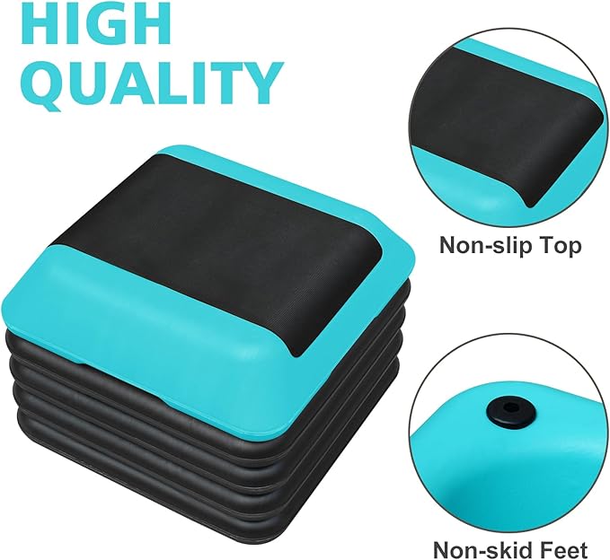 Adjustable Aerobic Step Platform with 4 Risers, Stepper Trainer for Fitness Exercise (Blackish Green)