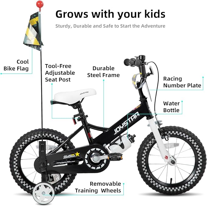 JOYSTAR Little Daisy Kids Bike for Girls Boys Ages 2-7 Years, 12 14 16 Inch Girls Bikes with Doll Bike Seat & Streamers, Boys Bike with Flag & Number Plate, Multiple Colors