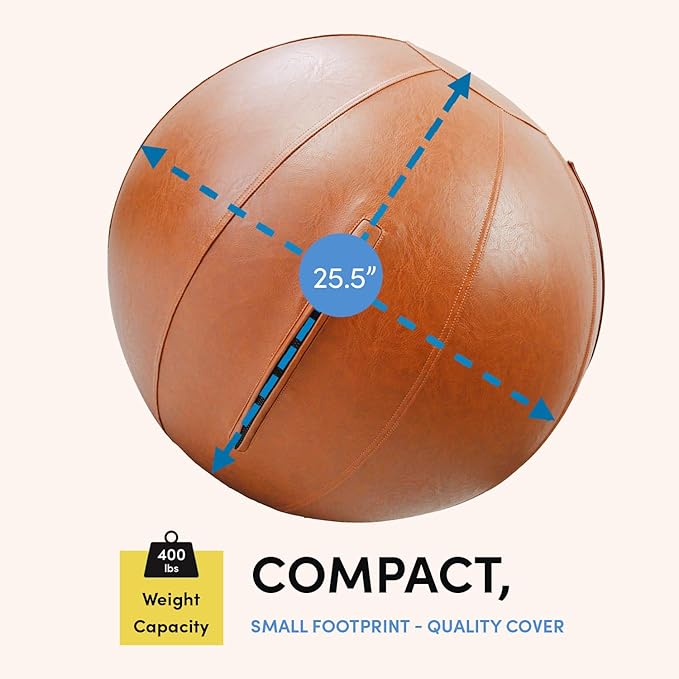 LifeSpan Fitness Yoga Exercise Ball Chair - Fitness Ball for Workout, Birthing Ball for Pregnancy, Exercise Ball Chair for Office, Balance Ball Chair (Caramel Leather, 25 Inch)