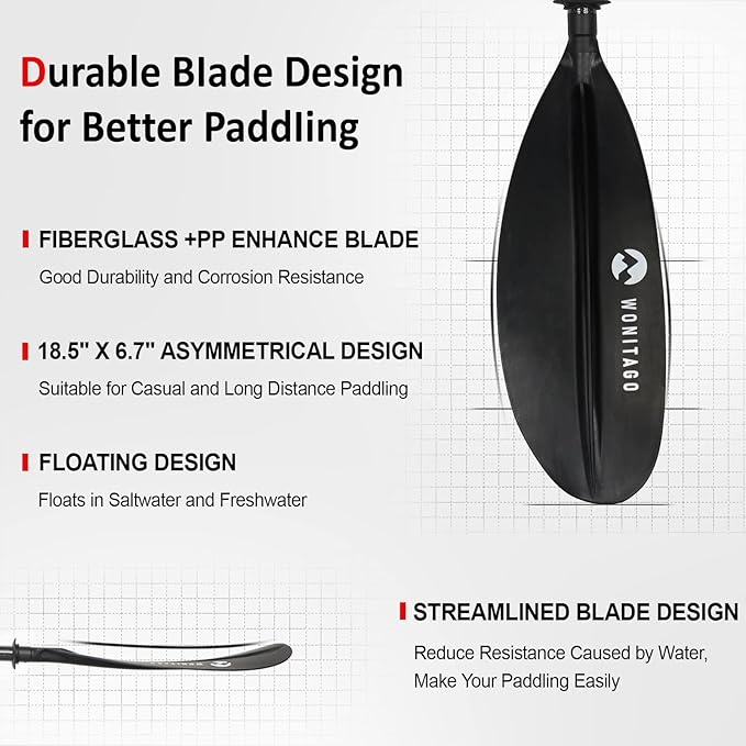 Adjustable Kayak Paddle with Carbon Shaft and PP Blade Available in 220-230/220-240/230-250cm Floating Lightweight Kayak Oars with Original Pattern