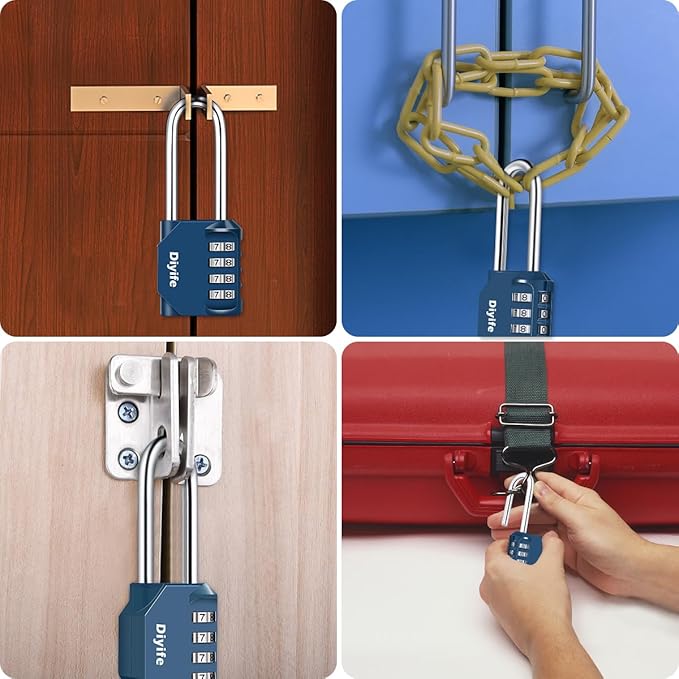 2.6in Long Combination Padlock, Waterproof 4 Digit Combination Lock, Weatherproof Metal & Galvanized Steel, Dark Blue