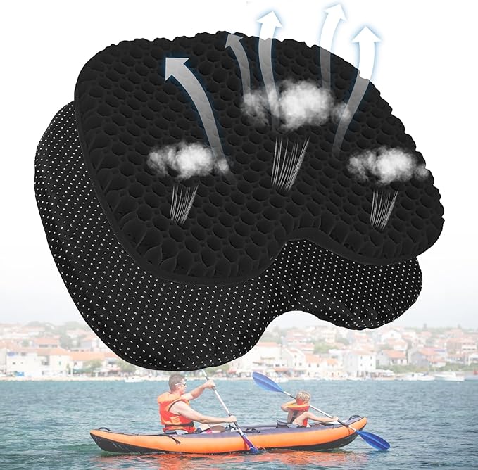 Anti Slip Kayak Gel Seat Cushion with Cover, Waterproof Seat Cushion Kayak Seat Pad for Sit in Inflatable Kayak, Canoe & Boat Fishing, Rowing, Lifetime Kayak Accessories,Office(Black)