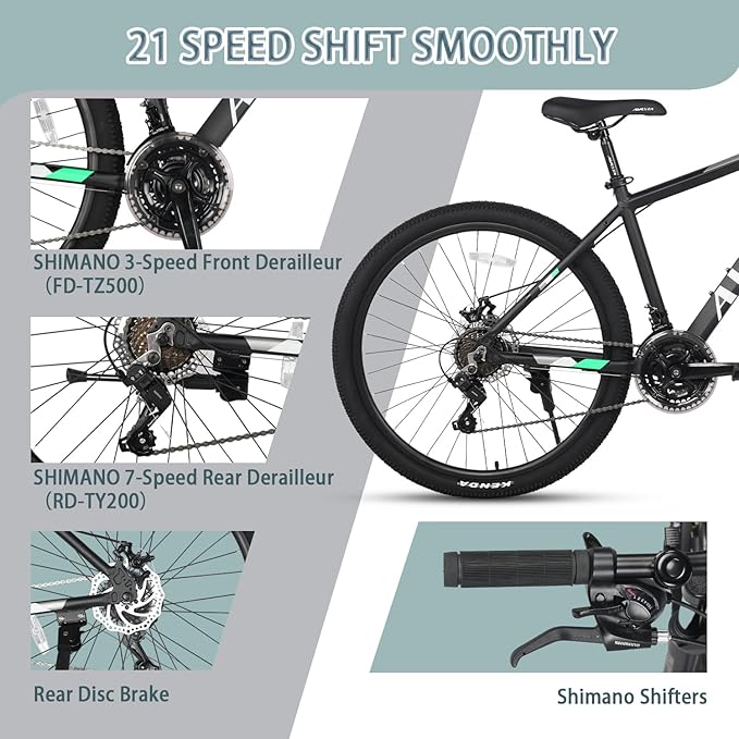 AVASTA AV300 26 27.5 inch Mountain Bike with 21-Speed，Aluminum Frame, Dual Disc Brake, Comfortable Saddle,Multiple Colors