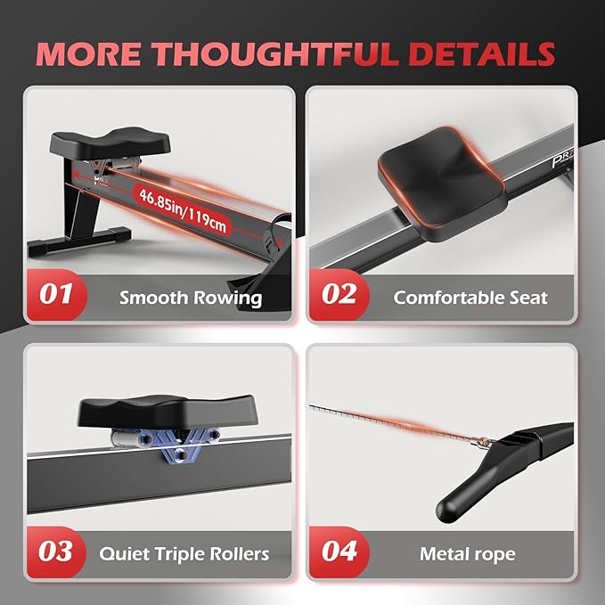 PASYOU Air Rowing Machine for Home 10-Level Resistance 350lb Load Rower Machine Foldable Commercial Row Machines with 47in Rail and Bluetooth Backlit Monitor, Adjustable Device Holder PR70