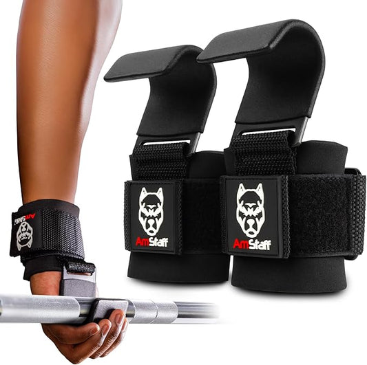 Weight Lifting Hooks (Pair) - Gym Wrist Straps with Steel Hooks for Weightlifting, Pull-Ups, Deadlifts, Strength Training, and Fitness Workouts - Adjustable Neoprene Wrist Support