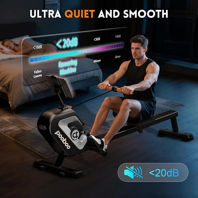 pooboo Rowing Machine, Max 350 LBS Magnetic Rower with LCD Monitor, Tablet Holder, Upgraded Rowing Machines for Home use